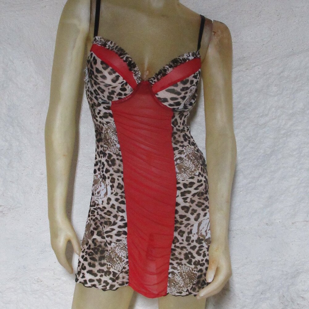 Sexy Red Leopard Print Lingerie Chemise Sz L